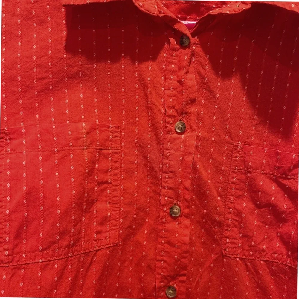 Merona Orange Textured Dot Print‎ Button Down Shirt Women's Large Career Office